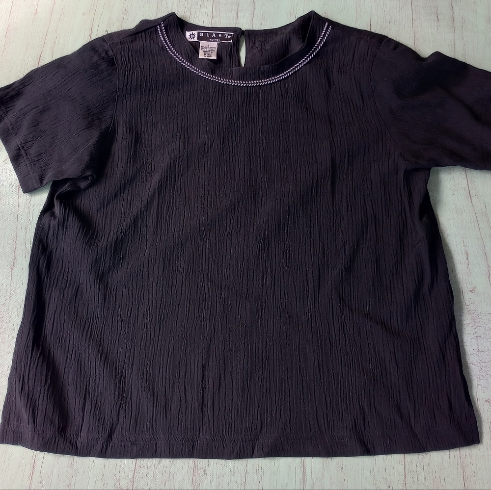 Blast Petites Womens Shirt Small Petite Black Blouse Casual Ladies